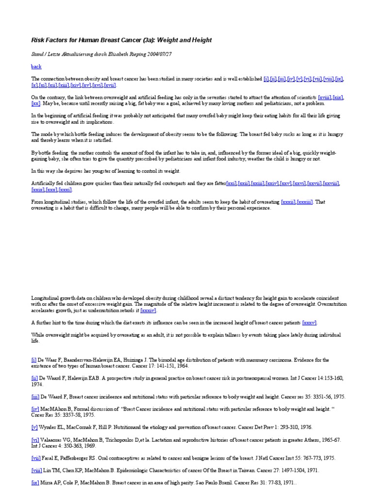 Weight and Height As Risk Factor For Human Breast Cancer | PDF | Breast ...