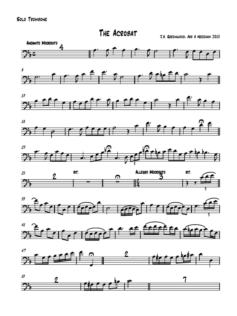 Solo Trombone Part For The Acrobat Elements De La Musique Compositions Musicales