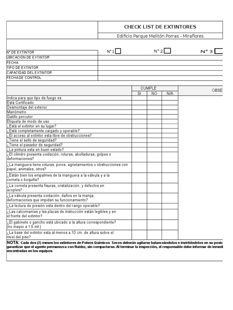 Checklist de Inspección de Extintores | PDF