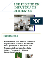 Plan de Higiene en La Industria de Alimentos