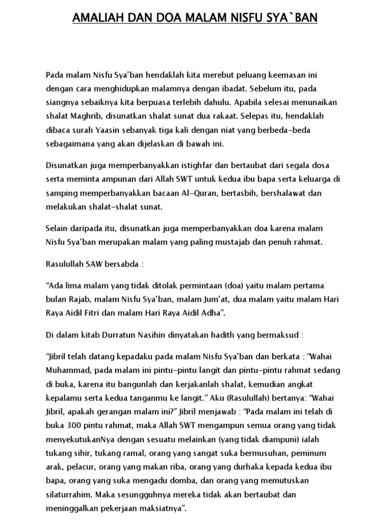 Amaliah Dan Doa Malam Nisfu Pdf