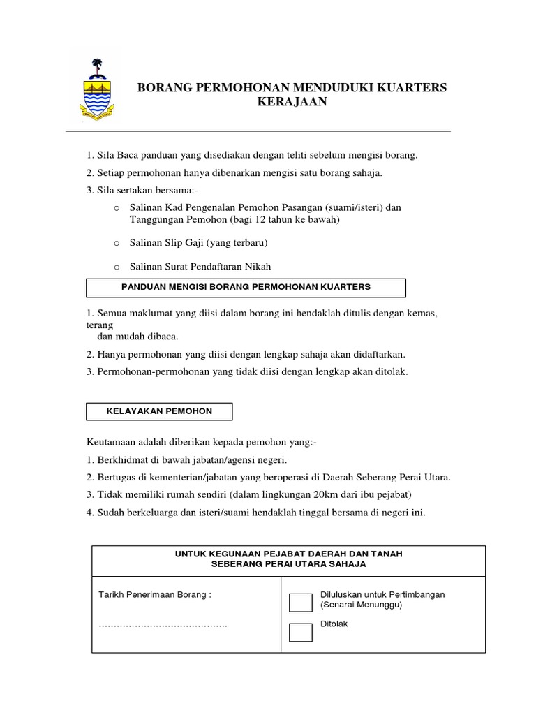 Contoh Borang Kelayakkn Menduduki Rumah Kerajaan Mengikut Gred Kategori