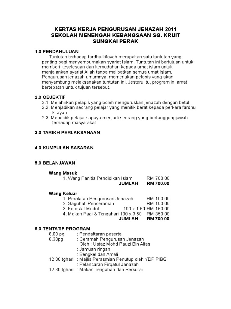 Kertas Kerja Pengurusan Jenazah  PDF