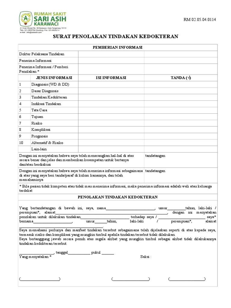 Form Tindakan Form Laporan Operasi