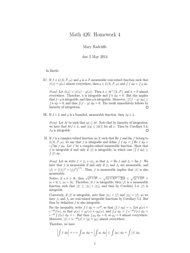 Homework 4 Solutions Integral Analysis