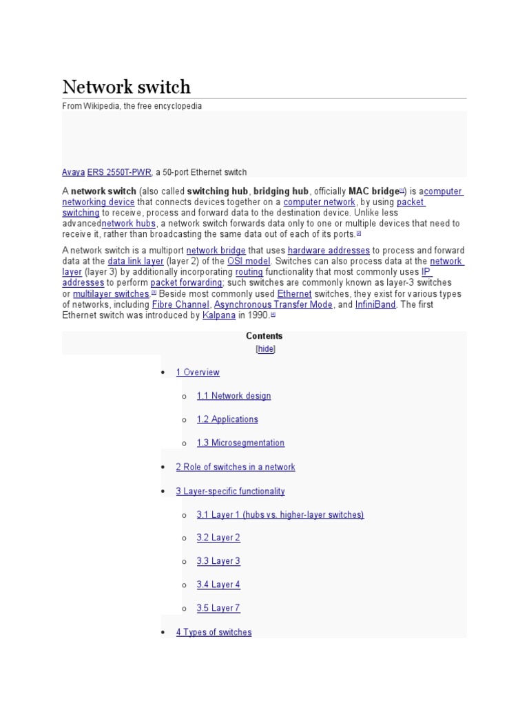 Network Switch From Wikipedia, The Free Encyclopedia PDF Network
