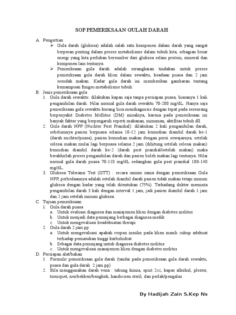 Sop Pemeriksaan Gulah Darah Sewaktu