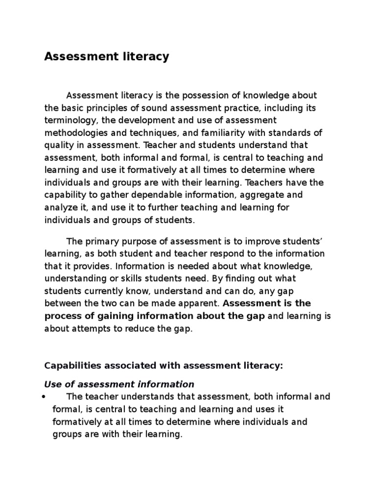 Assessment Literacy Process Of Gaining Information About The Gap And