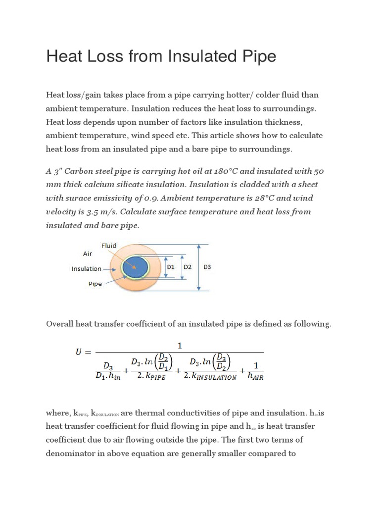 Heat Loss From Pipe PDF Heat Transfer Thermal Insulation