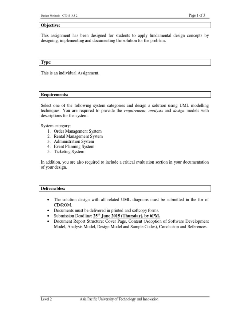 UML Design Assignment Guidelines | PDF | Software Development Process ...