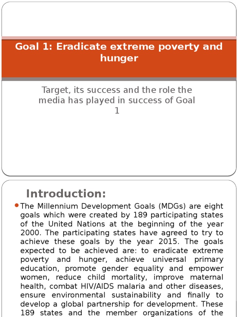 MDG Goal 1 Presentation PDF Millennium Development Goals Economies