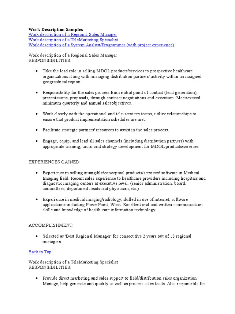 A Collection of Job Descriptions Highlighting the Responsibilities