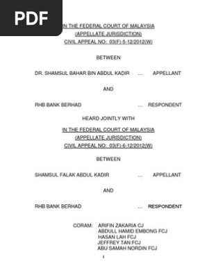 Dr Shamsul Bahar Bin Abdul Kadir V Rhb Bank Berhad 03 F 5 12
