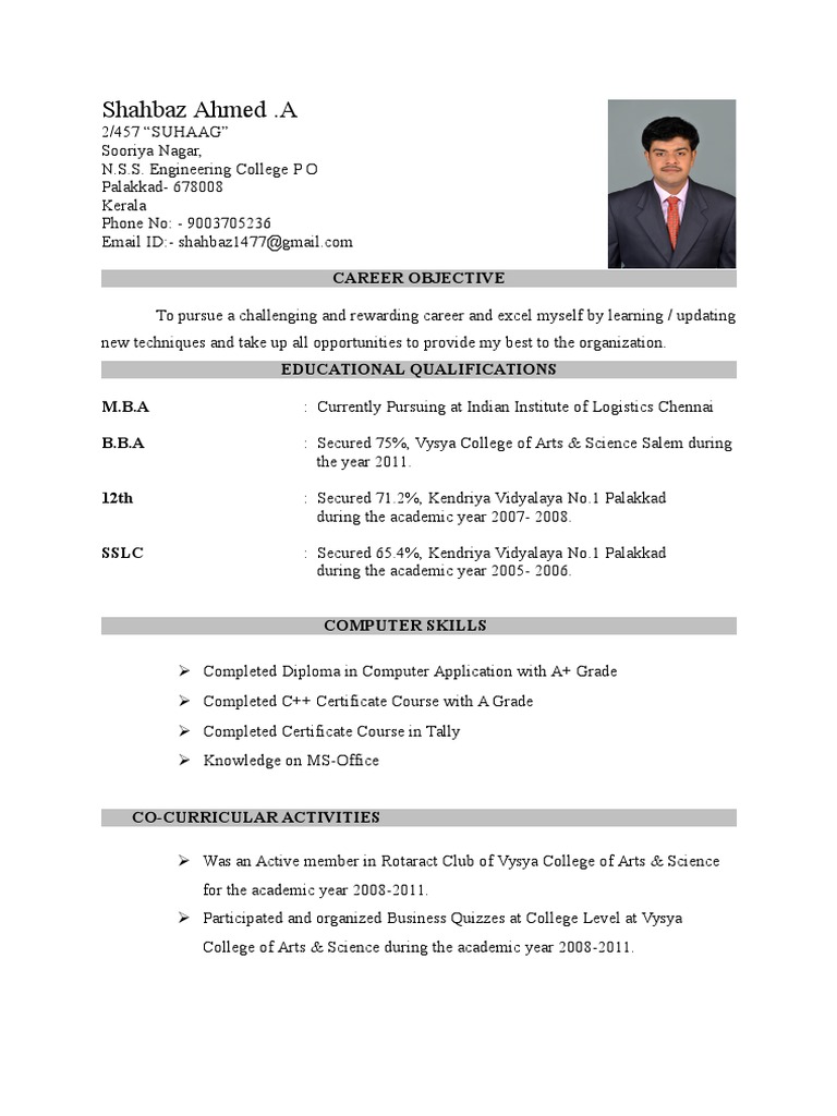 Resume Format Without Photo | PDF