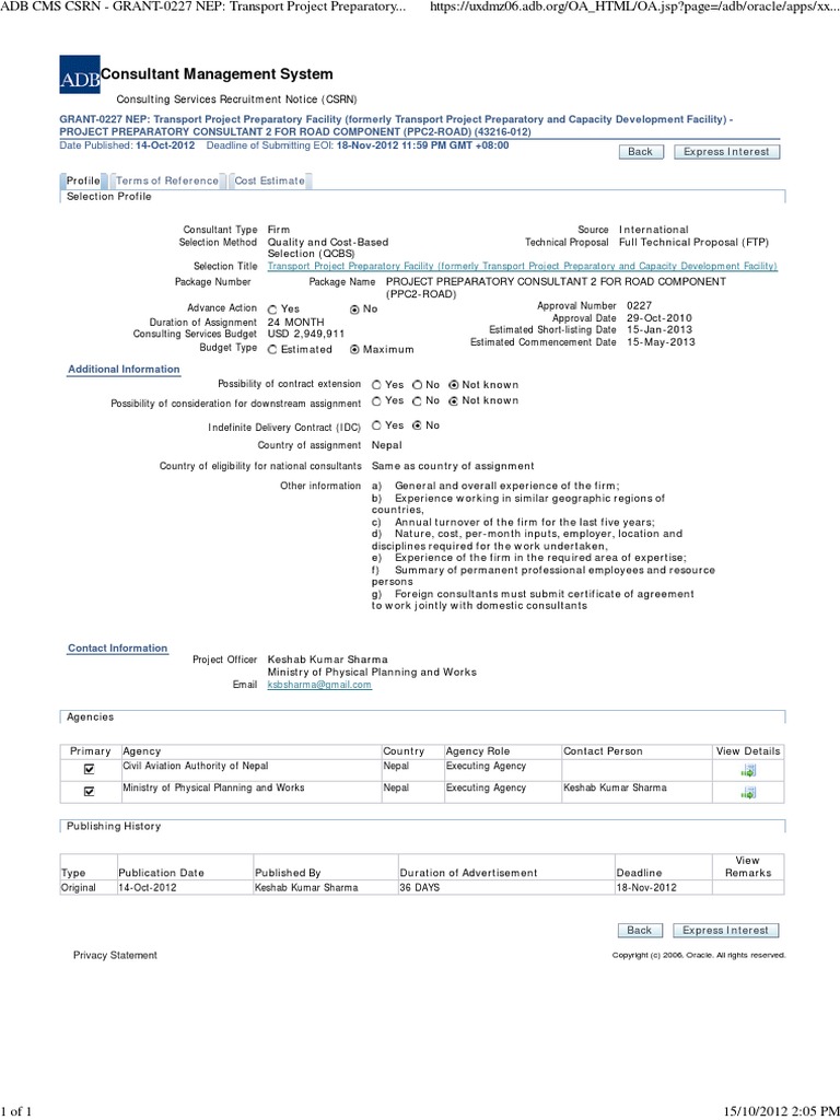 Notice - GRANT-0227 NEP Transport Project Preparatory Facility | PDF ...