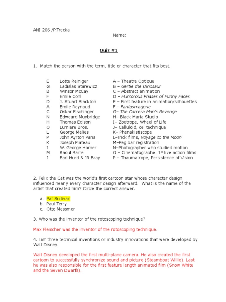 Animation History Quiz and Key Figures | PDF | Young Adult
