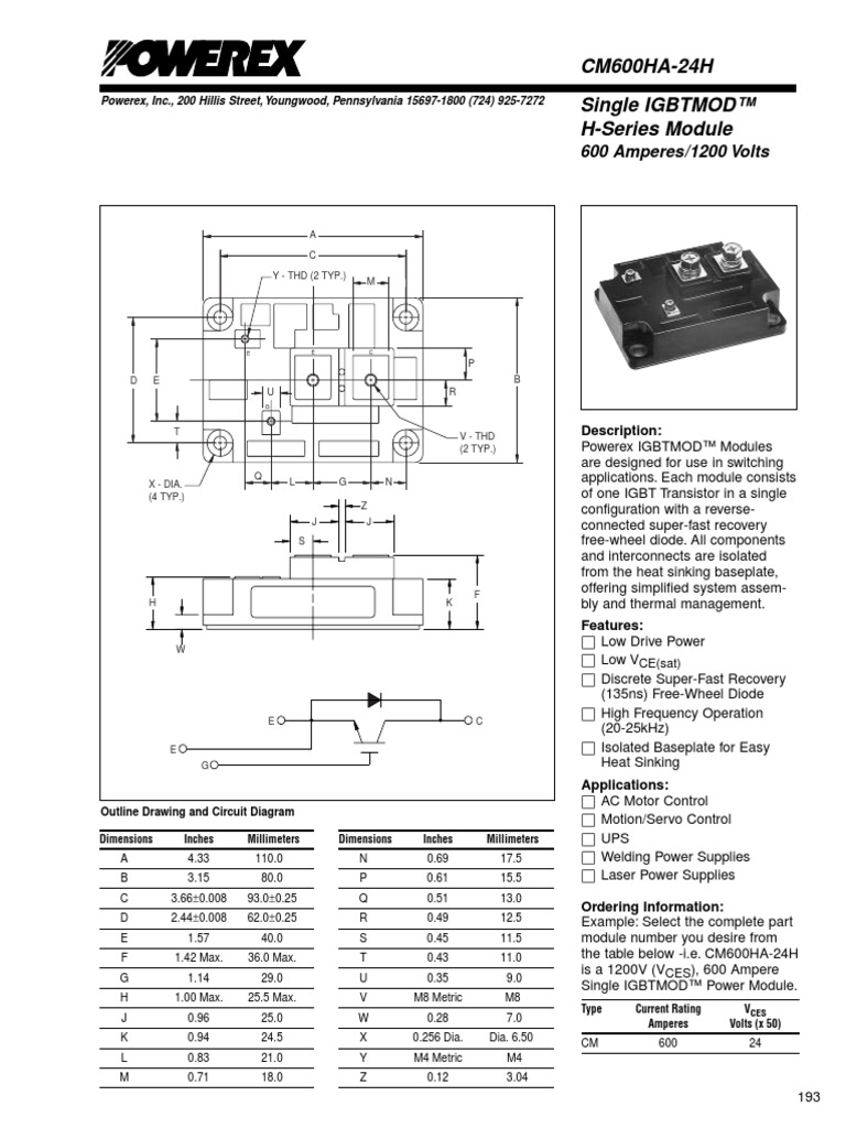 CM600HA-24H: 600 Amperes/1200 Volts | PDF | Diode | Power Supply