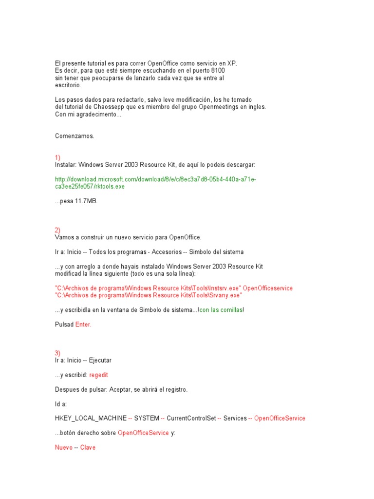 Montar Servicio de OpenOffice en XP PDF | PDF | Registro de Windows ...