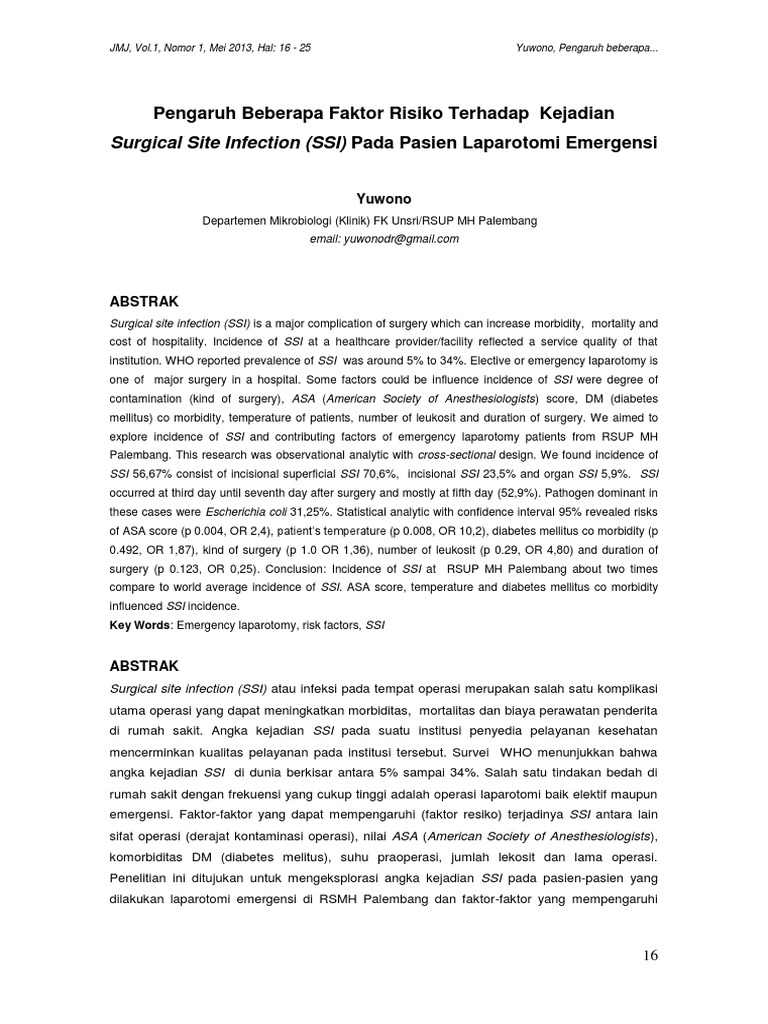 SSI Risk Factors in Emergency Laparotomy | PDF | Wellness | Science ...