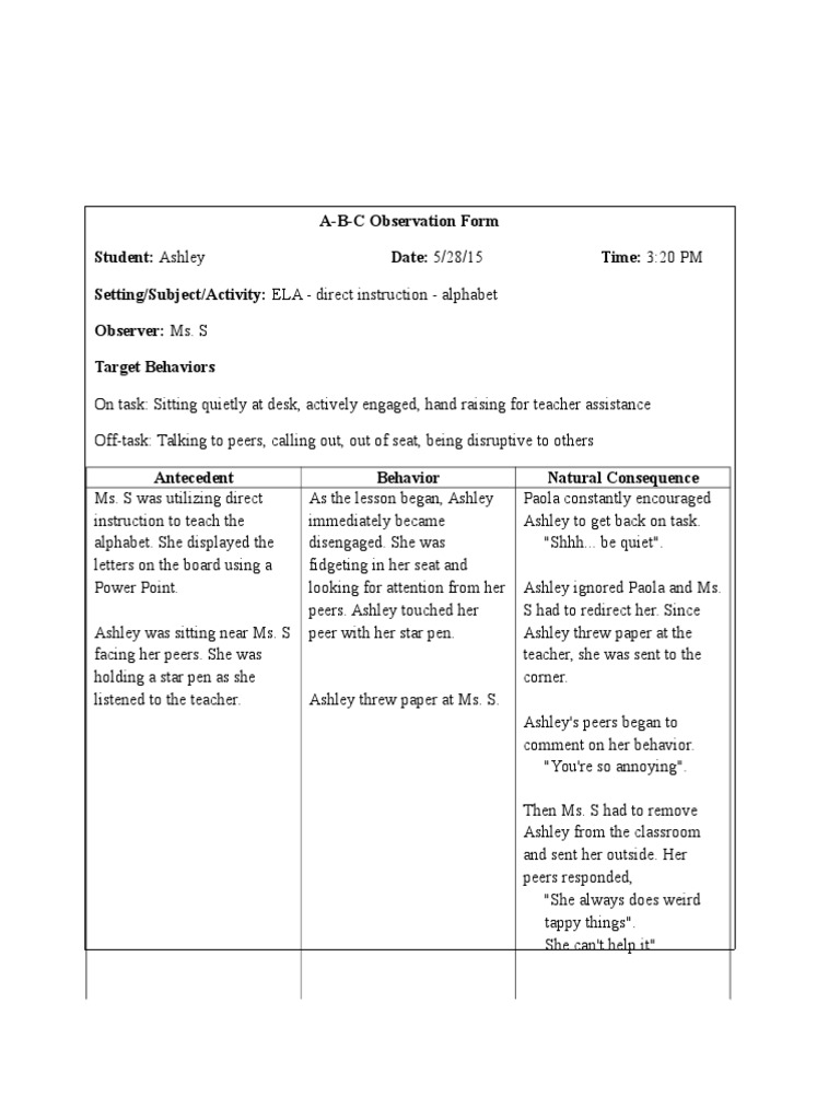 Abc Chart Example | PDF | Social Science | Language Arts & Discipline