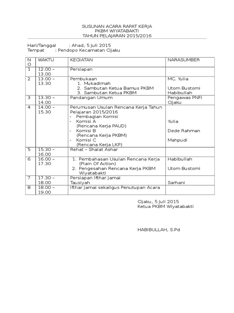 Susunan Acara Rapat Kerja Pdf