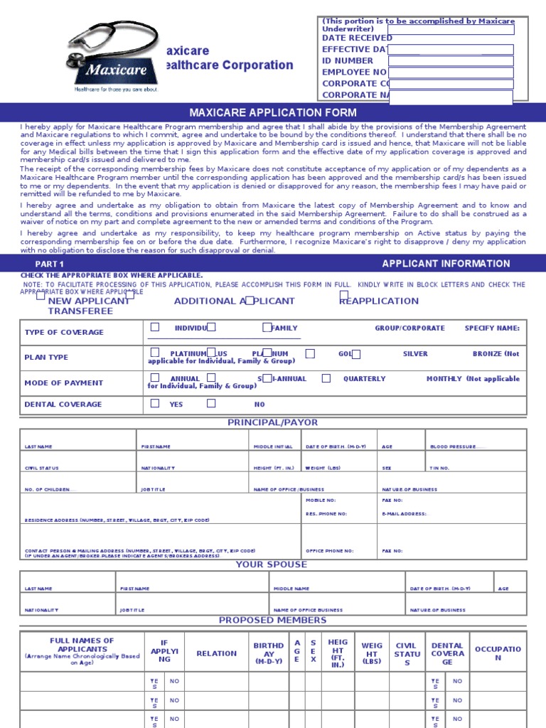 Maxicare Application Form Overview | PDF | Health Maintenance ...