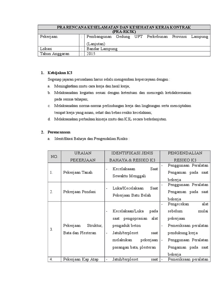 Rencana K3 Pembangunan Gedung UPT | PDF