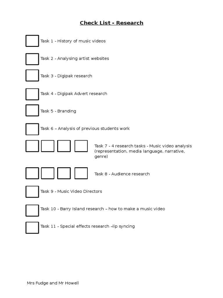 Music Video Research Checklist | PDF | Foreign Language Studies | Art