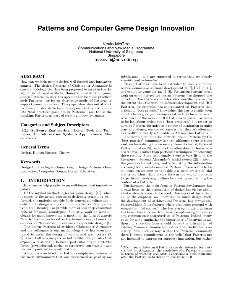 Pattern and Computer Game Design | PDF | Software Design Pattern | Design
