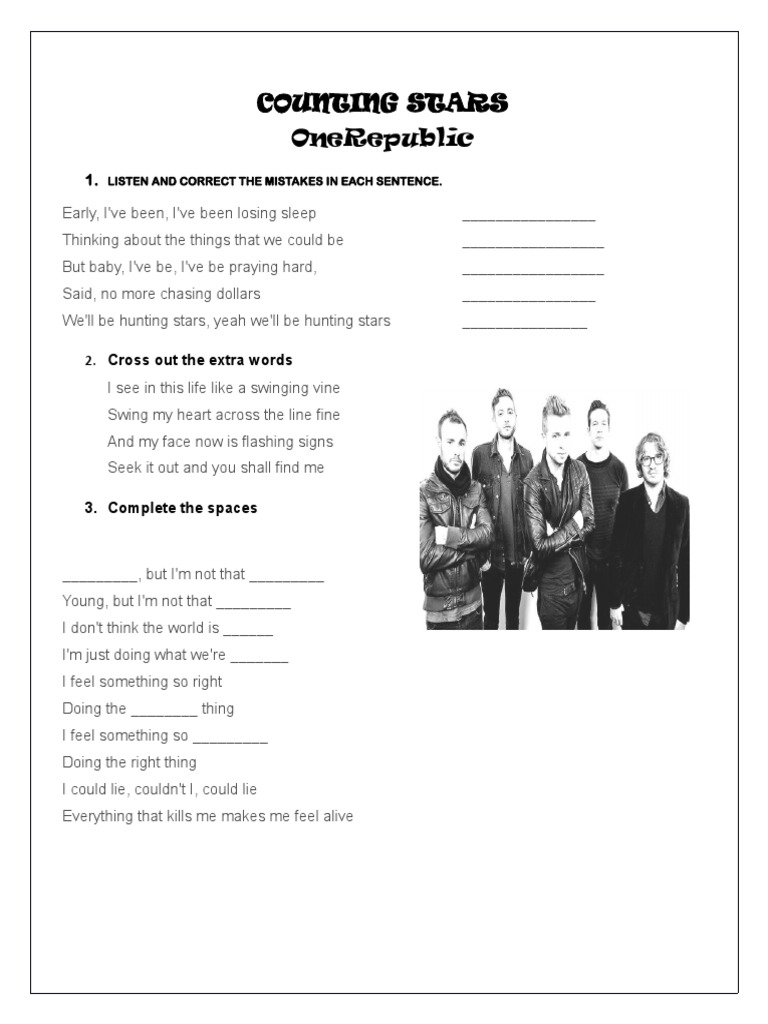 Counting Stars Worksheet and Activities | PDF | Self-Improvement