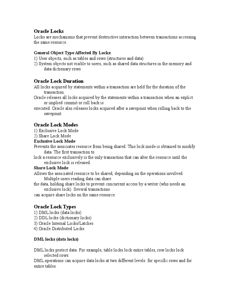Oracle Locks PDF Database Transaction Databases