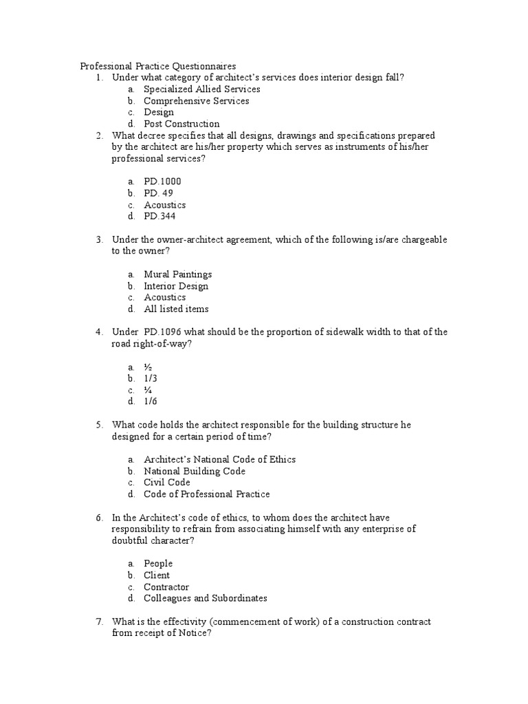 Professional Practice Questionnaires | PDF | Specification (Technical ...