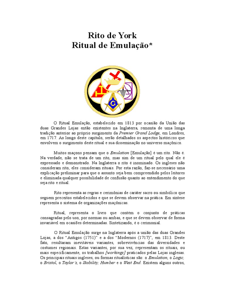 Emulation Rite - RITO DE EMULAÇÃO | PDF | Loja Maçônica | Maçonaria