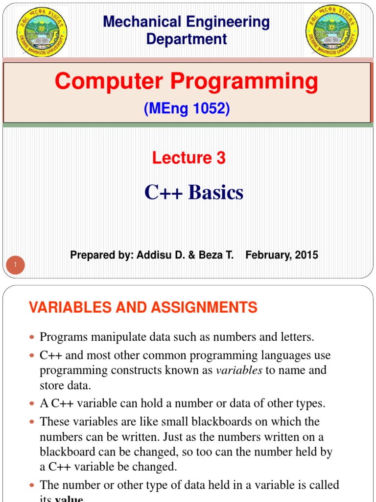 C++ Variables and Assignments Guide | PDF | Control Flow | Data Type
