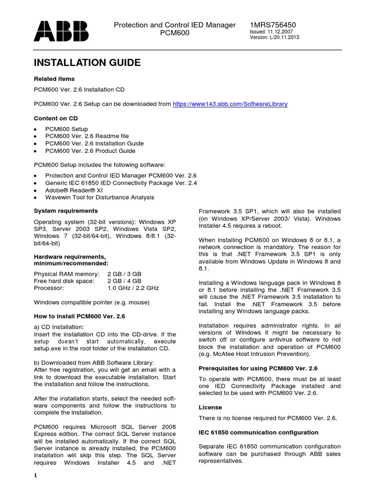 PCM600 v2.6 Installation Guide PDF PDF Installation