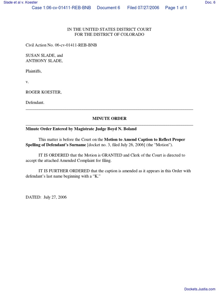 Court Order Amending Defendant's Name | PDF | Complaint | Separation Of ...