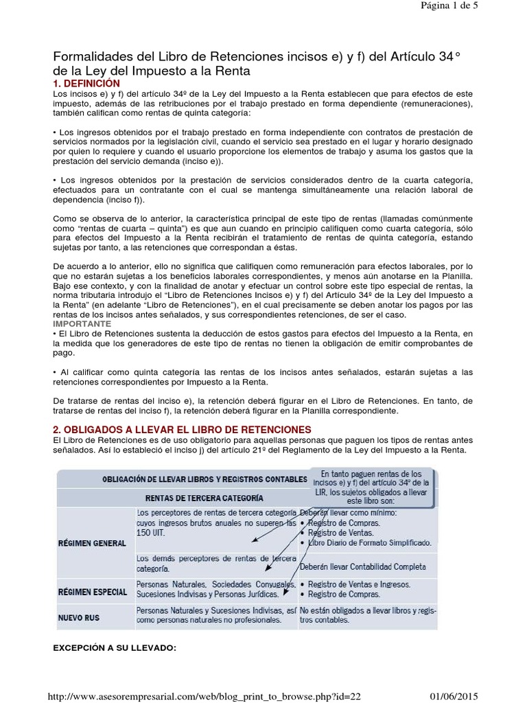 Formalidades del Libro de Retenciones LIR | PDF | Impuestos | Derecho ...
