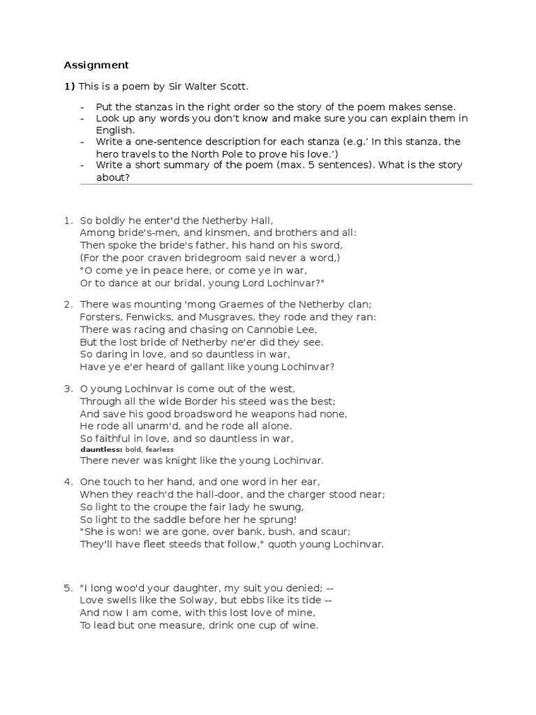 🎉 Lochinvar poem line by line explanation. Summary of King Canute on