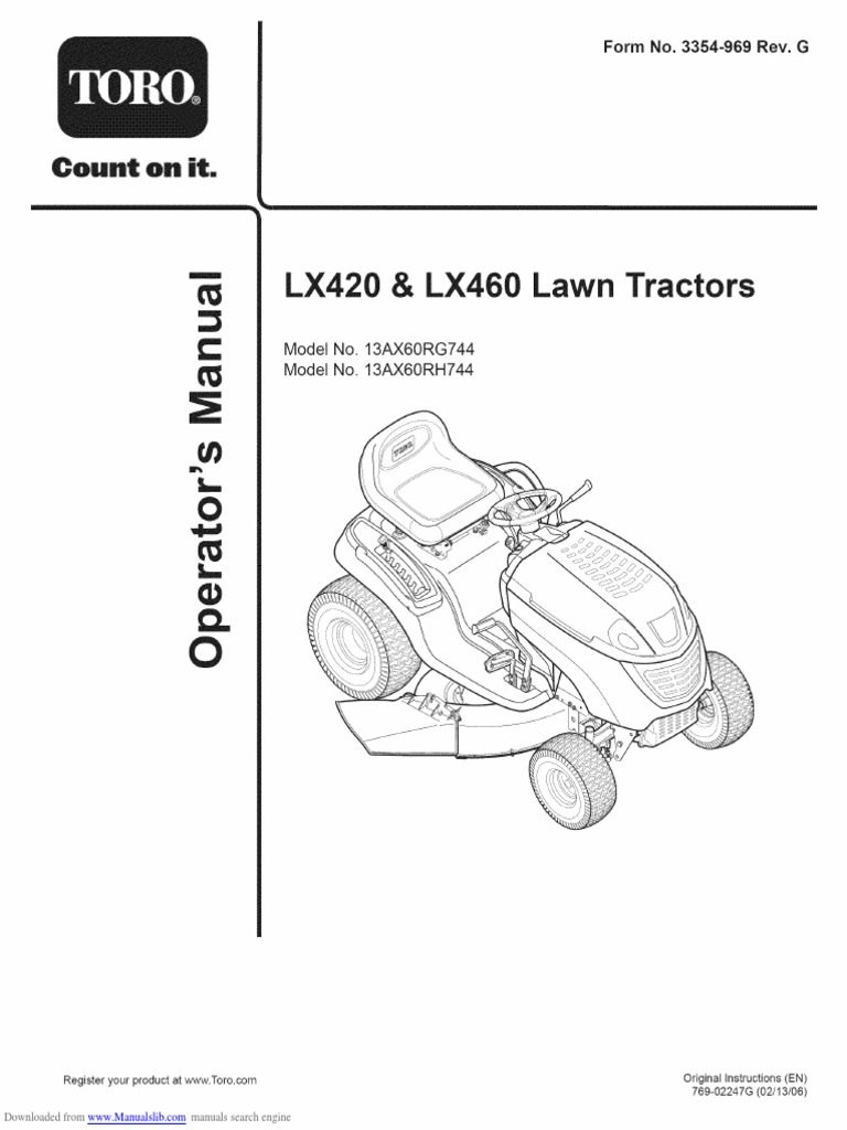 Toro Riding Mower LX460 13ax60rg744 Owners Manual PDF Tractor