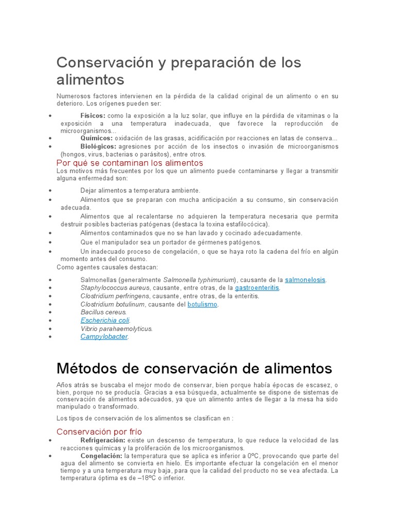 Conservación y Preparación de Alimentos | PDF | Salud y bienestar