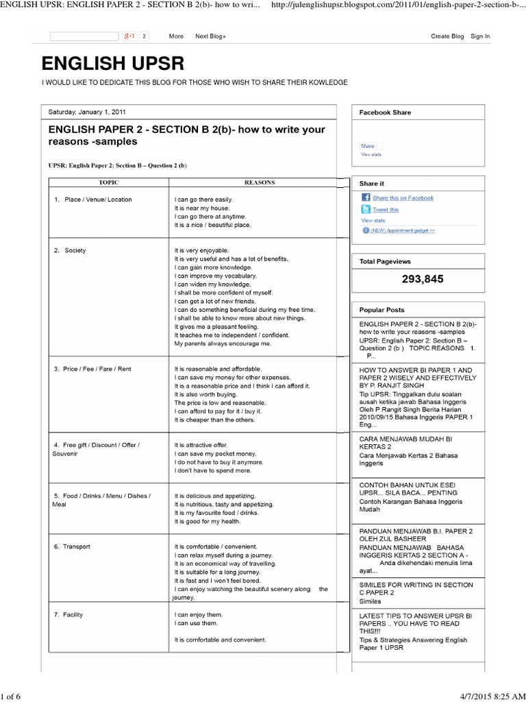 UPSR English Paper 2 Section B Guide | PDF | Web 2.0 | Evaluation Methods