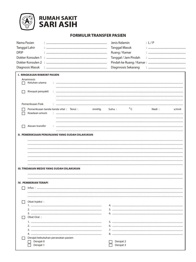 Desain Formulir Transfer Pasien Contoh Rumah Sakit 