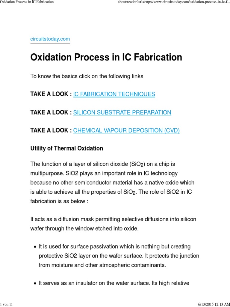 Oxidation Process in IC Fabrication | PDF | Semiconductor Device ...