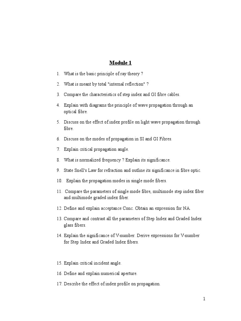 Question Bank PDF Optical Fiber Dispersion (Optics)