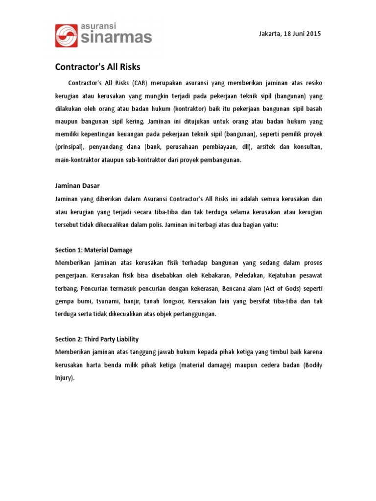 Construction All Risk | PDF | Teknologi & Rekayasa
