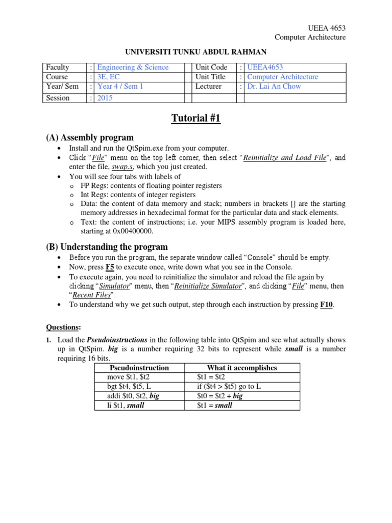 Computer Architecture Tutorial UEEA 4653 | PDF | Computers