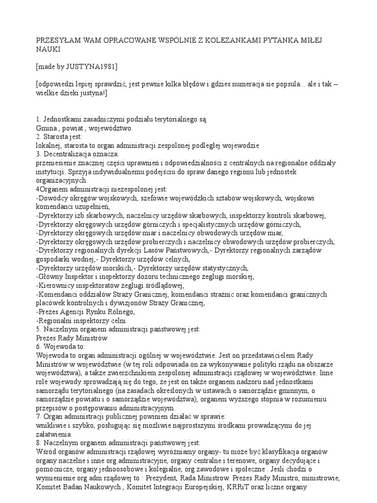 Test Wiedzy Do Policji Pytania I Odpowiedzi Pdf