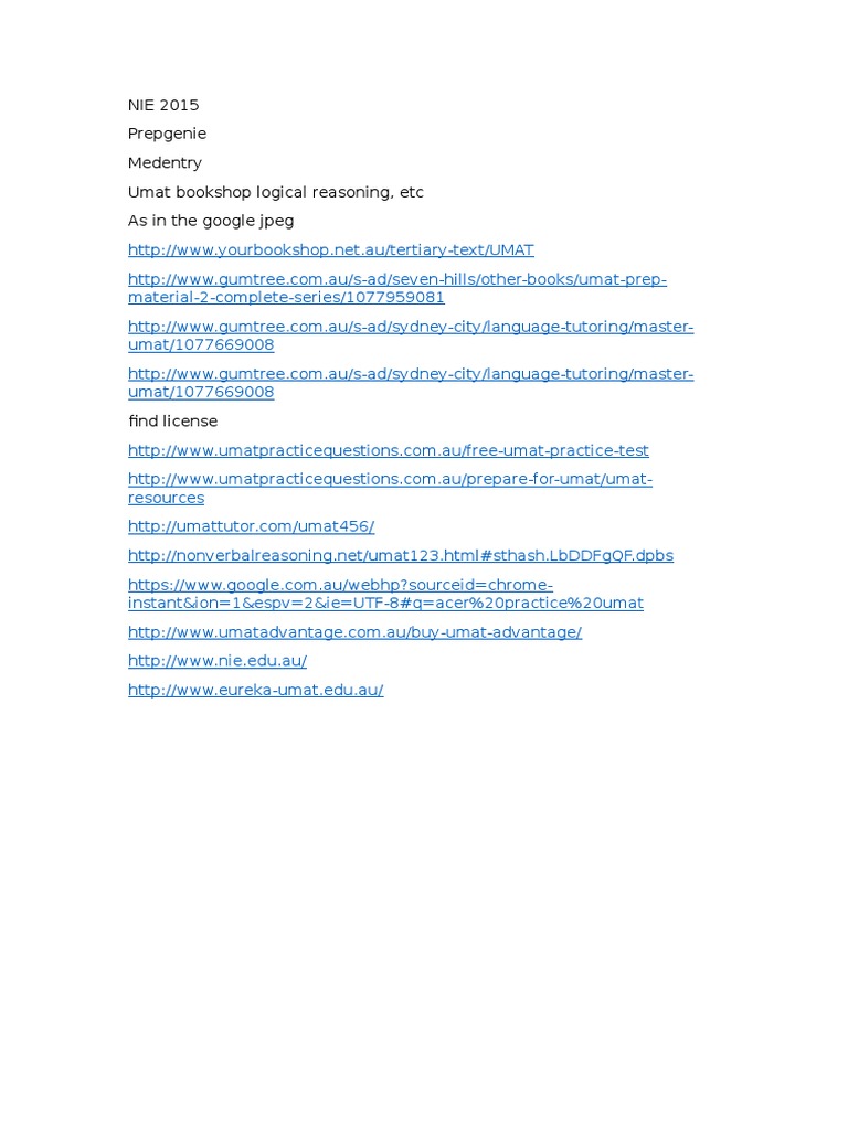 UMAT Preparation Resources in Sydney | PDF