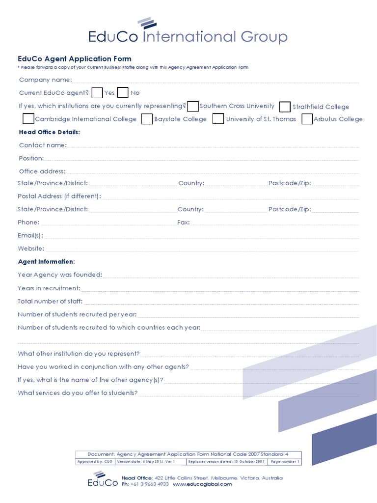 Agent Application Form1 | PDF | Address (Geography) | Zip Code