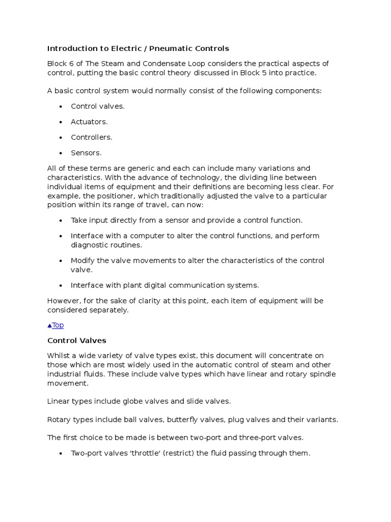 Electric and Pneumatic Control Systems | PDF | Valve | Control Theory